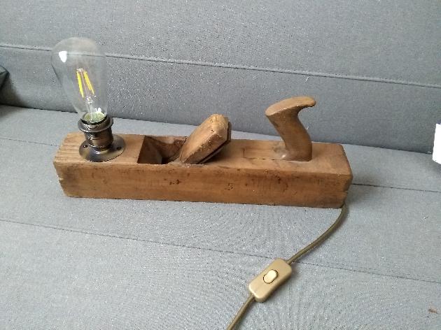 Small job requested from a returning customer to create a bespoke table lamp from a wooden plane she had purchased.