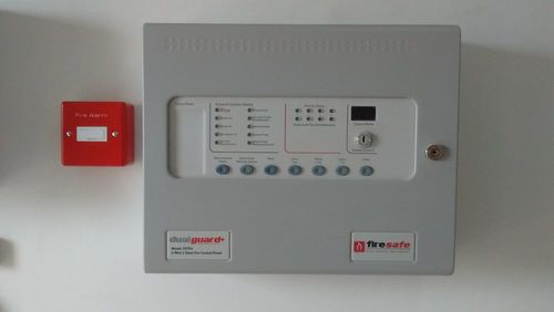 Fire alarm panel with fused connection point.