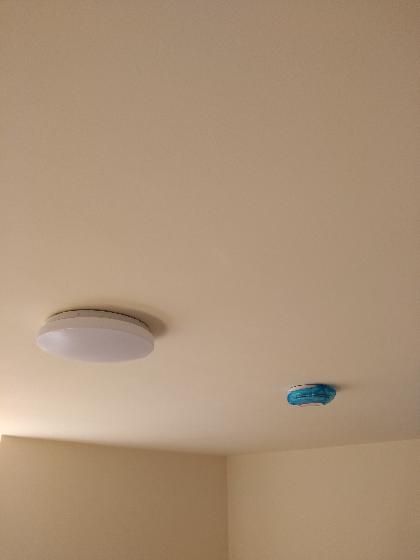 Individual room LED light and interlinked smoke detector.
