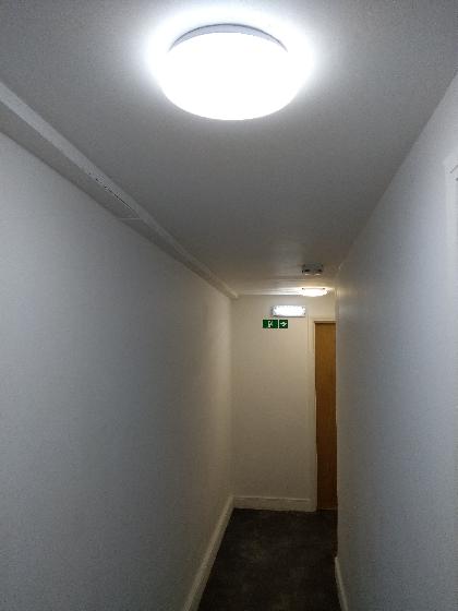 Hallway communal lighting upgraded to maintenance free LED lighting.