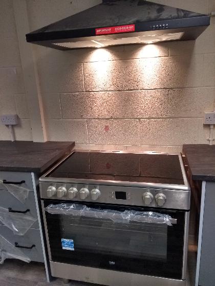 Fused connection point to supply cooker extraction hood.